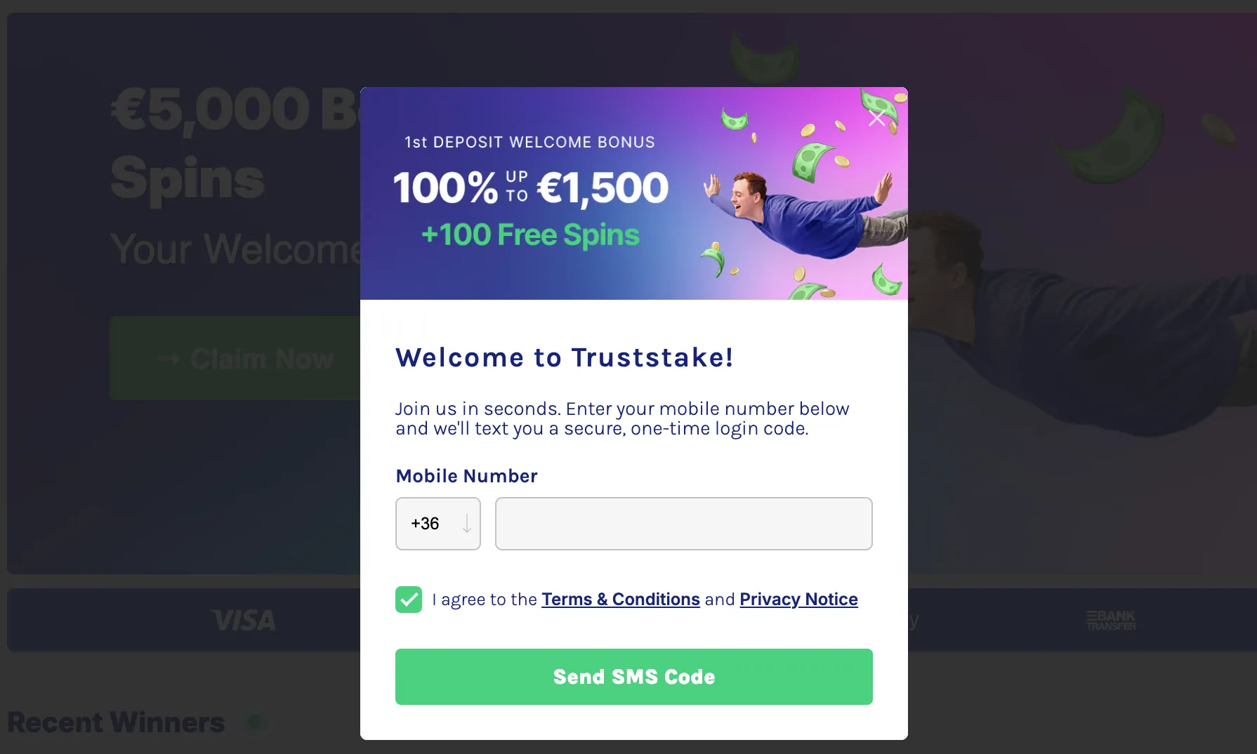 Trust Stake Casino registration page – Create an account to start playing